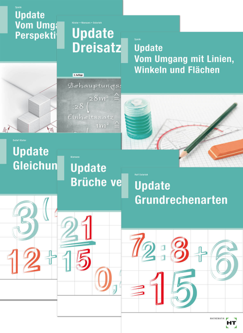 Update - 6 auf einen Streich - Grundrechenarten, Bruchrechnen, Dreisatz, Gleichungen und 2x Geometrie / Paket